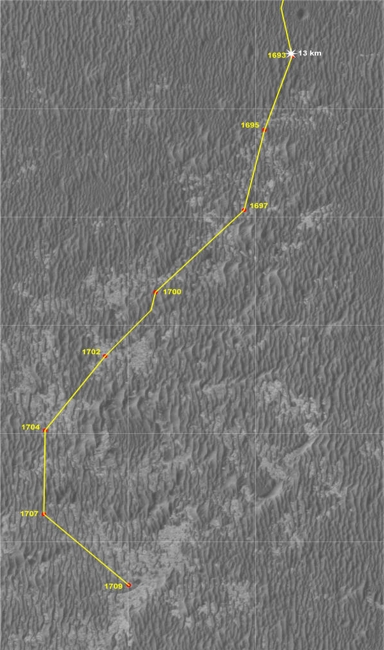 Wegstrecke bis Sol 1709